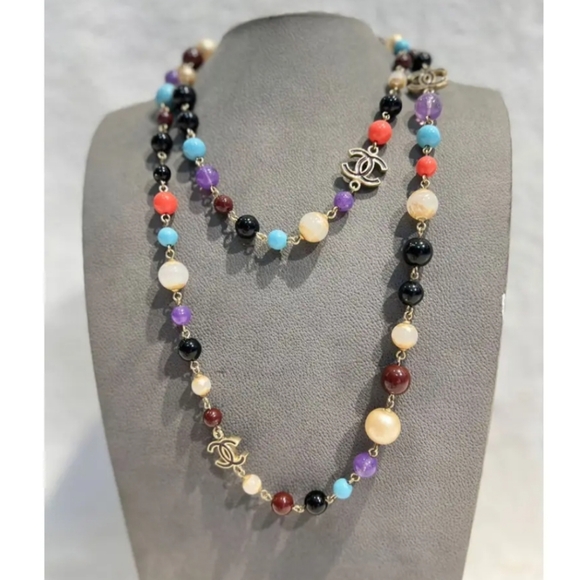 Chanel Rare Multicolored Glass Bead and Pearl Long Double Strand Necklace - Picture 4 of 14